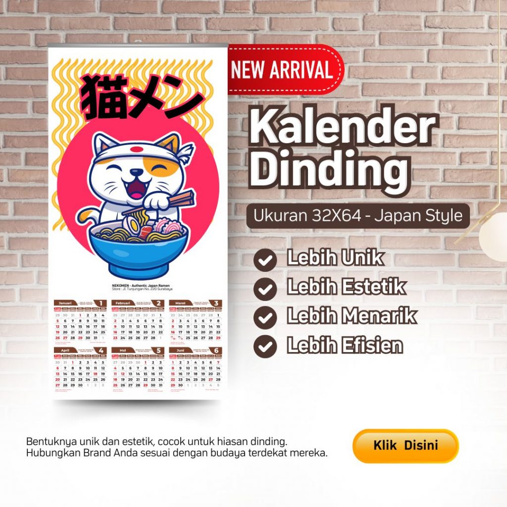 Kalender dinding ukuran 32X64 cm