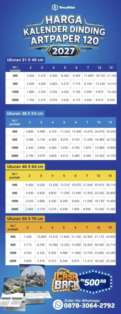 tabel harga cetak kalender 2027 semua ukuran dinding dan meja