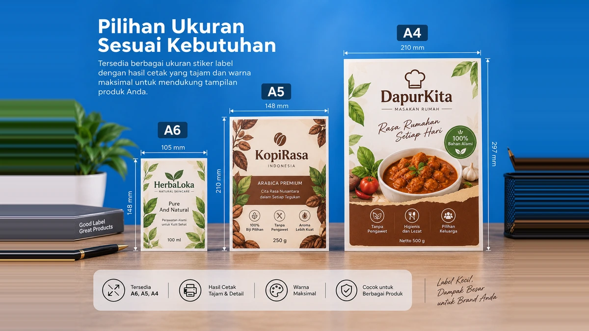 perbandingan ukuran stiker label A6, A5, dan A4