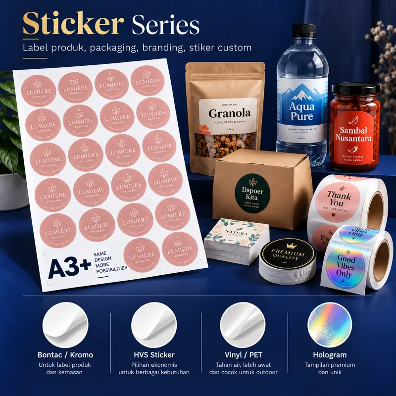 cetak A3+ sticker series untuk label produk dan stiker custom